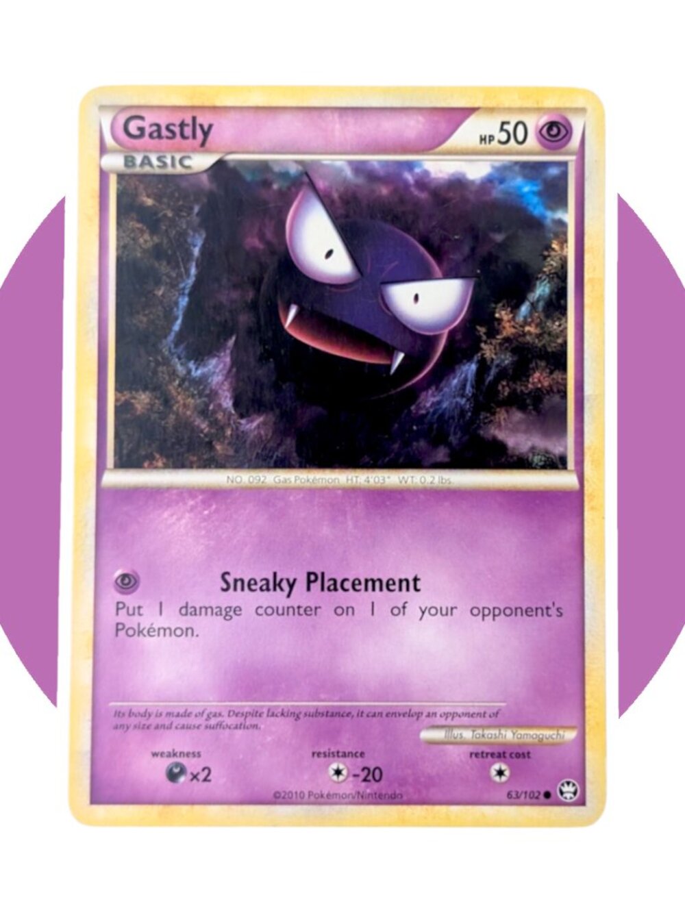 Triumphant Pokemon Card (A45): Gastly 63/102, Takashi Yamaguchi